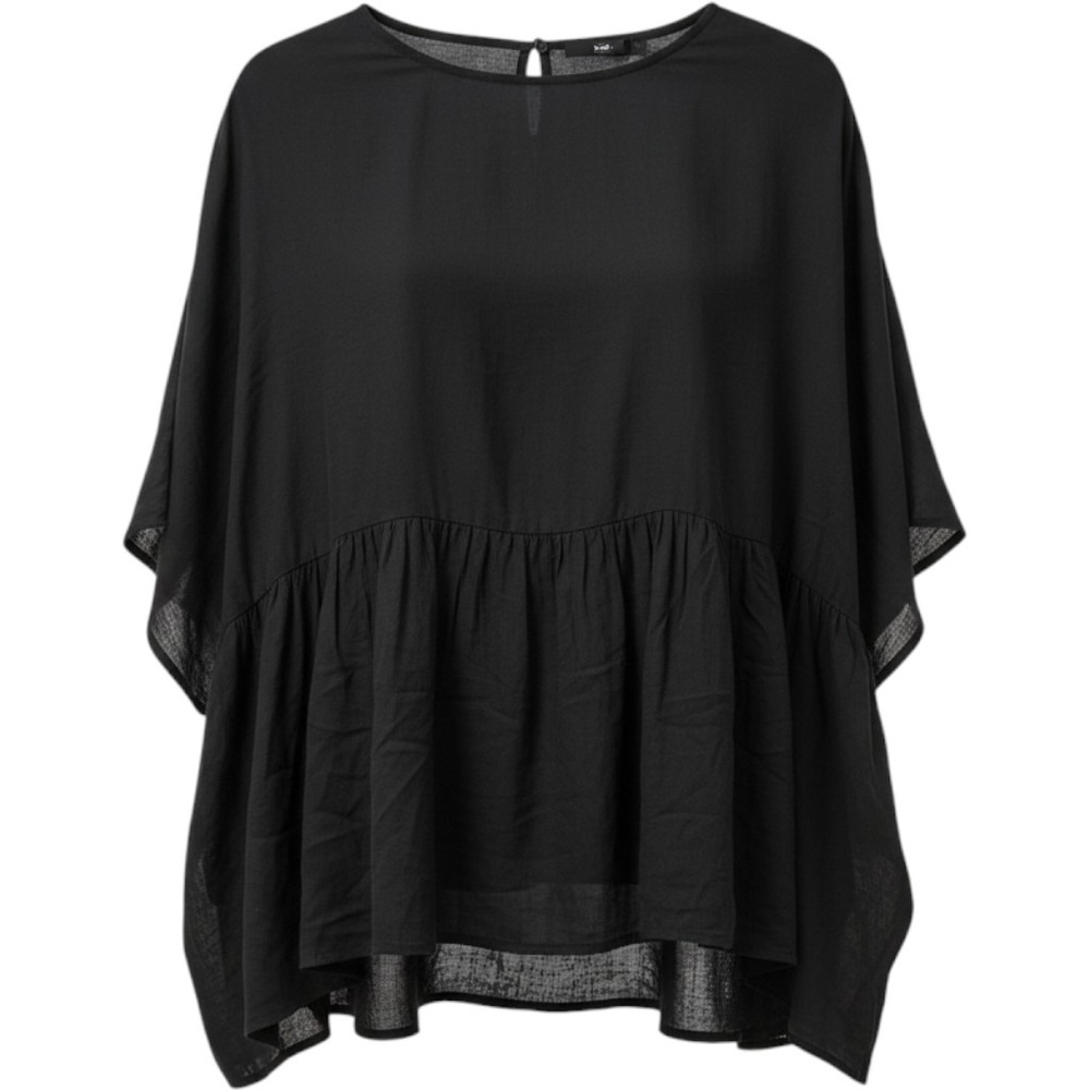 AllSaints Black Cotton Silk Blend Peplum Oversized Top Small Dolman Sleeve